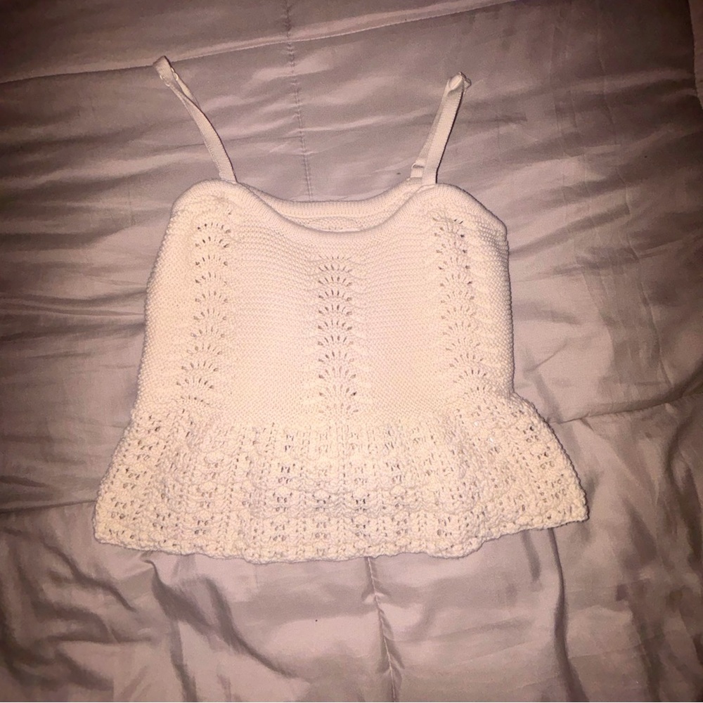 knit cropped cream tank top